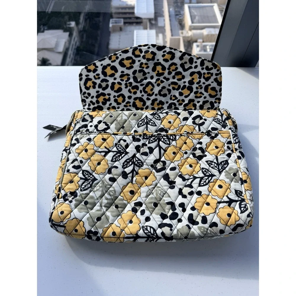 Vera Bradley Leopard Print Black Yellow Floral Messenger‎ Purse Crossbody